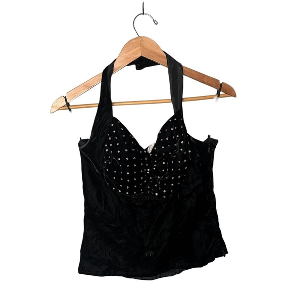 McNaughton x Vintage Black Velvet Iridescent Sparkle Polka Dot Skirt Halter Set - Picture 2 of 12